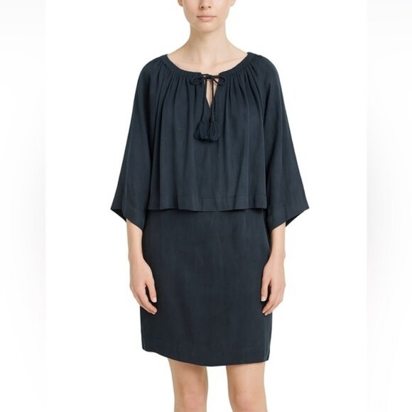 Apiece Apart Tasseled Dress in Navy Blue. - Picture 1 of 9